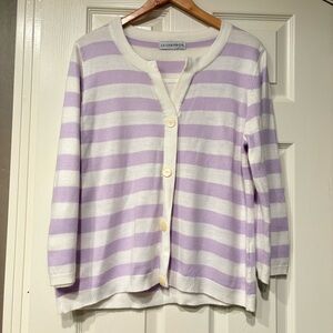 SAG HARBOR Lavender White Striped Button Cardigan Sweater Size XL Modest Spring